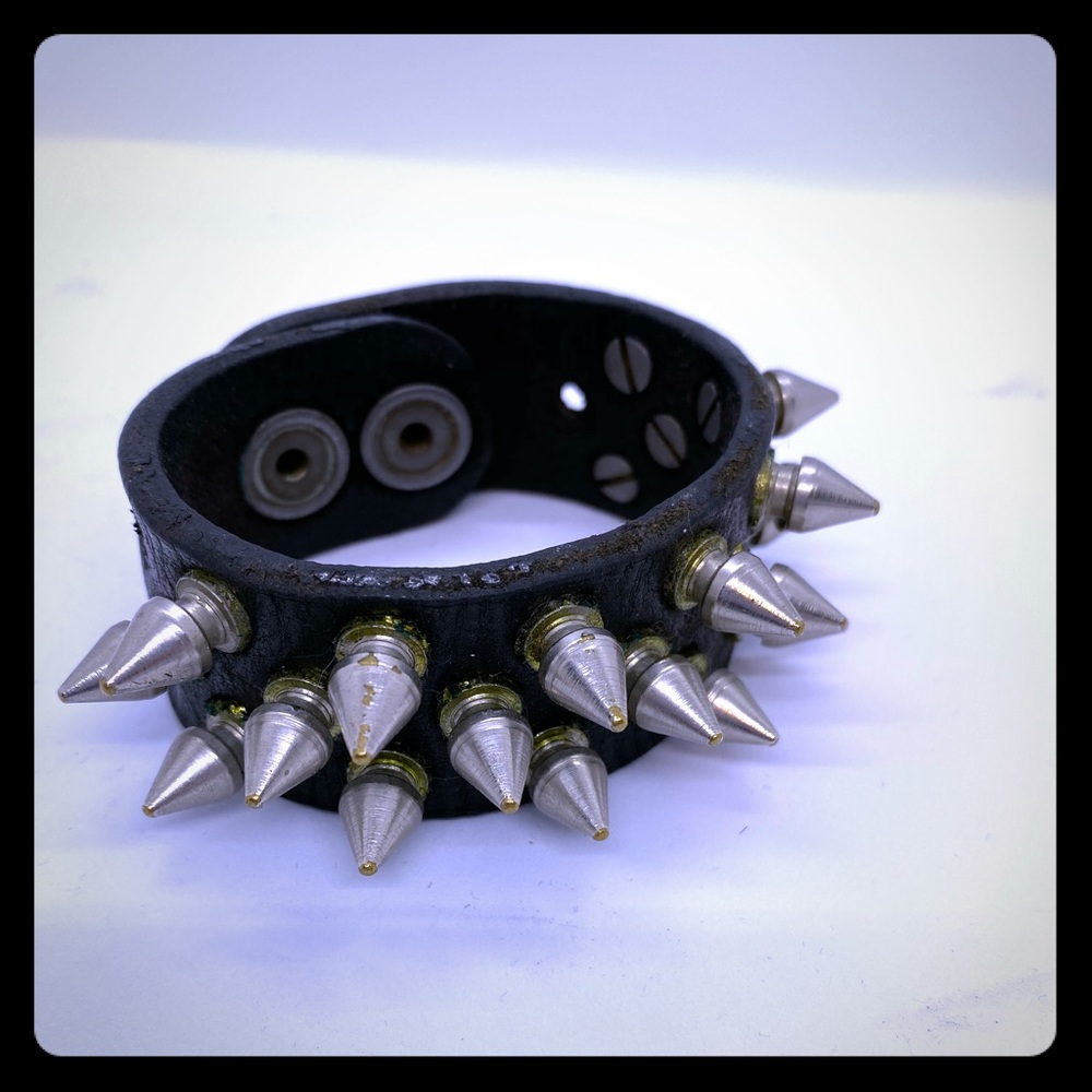 Authentic leather spike cuff